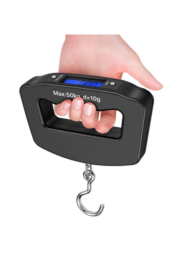 شابية ميزان أمتعة رقمي محمول بسعة 50 كجم/10 جرام - مزود بشاشة LCD وخطاف تعليق للوزن، مثالي للسفر والاستخدام المنزلي، ميزان إلكتروني دقيق للحقائب (أسود) - Image 1